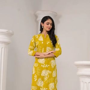 Conjunto Coordinado de Algodón Puro con Estampado Floral, Kurta y Pantalón Palazzo para Uso Diario, Conjunto Coordinado de Algodón Estampado, Conjunto Casual para Uso Diario - Product Image 1