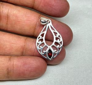 Elegant Red Garnet Marquise Pendant 925 Sterling Silver Handmade Boho Gemstone Jewelry - Product Image 3