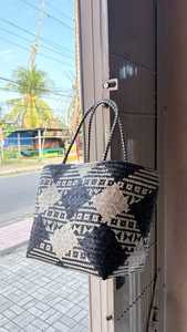 Indonesian's Best Seller Striped Pattern a Lontar <b>Handbag</b> <b>Straw</b> Bohemian Tote Open Top All Seasons Stylish Casual Large Capacity - Product Image 2