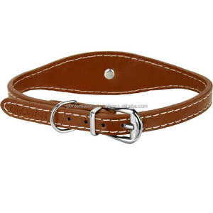 Handmade Durable White <b>Stitched</b> Full Adjustable Brown Leather Dog Collar for Small or Medium Breeds with Nickel Hardware - Product Image 2