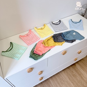 Ensemble de vêtements pour enfants style coréen unisexe, débardeur rayé en viscose, haute qualité, fabrication vietnamienne, confort toute la journée - Product Image 4