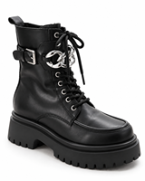 Bottes de combat classiques noires à bout rond, talon épais, fermeture éclair, en cuir véritable, antidérapantes, pour l'été et toutes les saisons, avec boucle décorative