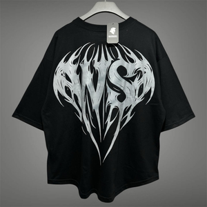 Camiseta Negra Oversize de Manga Corta para Hombre con Estampado de Llama Frontal, Estilo Streetwear, Algodón Jersey, Cuello Redondo, Secado Rápido - Product Image 2