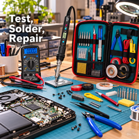 Fer à souder électrique numérique 80W, réglable 180-500°C, avec contrôle de température LCD, kit d'outils de réparation, multimètre, prise EU/US