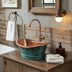 Vasque en cuivre vieilli, patine verte oxydée, style baignoire, lavabo de salle de bain fait main, lavabo en cuivre rustique de luxe - Product Image 1