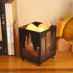 Himalayan Pink Salt Rock Lamp Carved Crystal Salt Chunks in Black Iron Art Basket with <b>Dimmer</b> Natural Crafts Bedside Lamp - Product Image 3