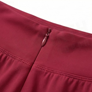 Mini-jupe trapèze rouge pour femme, taille élastique, en mousseline, à volants évasés, couleur unie, respirante, style toutes saisons - Product Image 4