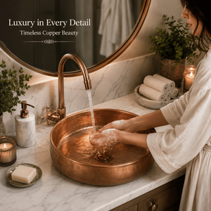 Handcrafted <b>Round</b> Smooth Copper Vessel Wash <b>Basin</b> Luxury Countertop Bathroom Sink Premium Designer Copper <b>Basin</b> for Home Hotel - Product Image 2