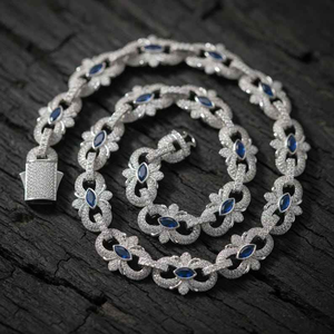 Lab Grown Diamond Floral Link Chain Bracelet Set Iced Out Hip Hop Jewelry Luxury <b>Statement</b> <b>Necklace</b> Bracelet Unisex Gift - Product Image 1