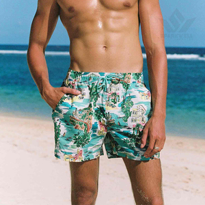 Shorts de bain imprimés pour hommes, séchage rapide, cordon de serrage, taille mi-haute, décontractés, avec poches latérales - Product Image 1