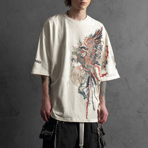 เสื้อยืดโอเวอร์ไซส์ประดับเพชรเทียม แขนเสื้อแบบดรอปไหล่ คอกลม สำหรับผู้ชาย เสื้อยืดลำลองประดับเพชรเทียม ทรงหลวมสำหรับผู้ชาย - Product Image 4