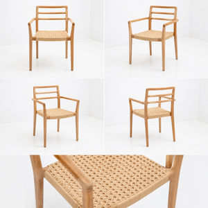 Premium Teak Outdoor <b>Dining</b> Chair PE Rattan Seat Eco-Friendly Durable Modern Tapered Leg Garden <b>Armchair</b> Villa Resort Hotel OEM - Product Image 4