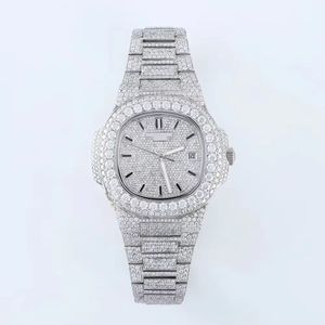Montre de luxe en acier inoxydable, montre sertie de diamants, montre à quartz avec calendrier, montre pour homme, étanche, style hip hop - Product Image 5