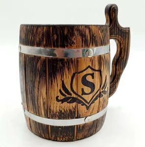 Taza de café de madera maciza natural grabada a mano, taza de cerveza de madera reutilizable y sostenible, taza de té con asa para el hogar y la oficina - Product Image 1