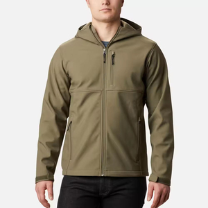 Men's Olive <b>Green</b> Eco-Friendly Softshell Hooded Full Zip Windproof Casual Outdoor Winter Wear Regular Fit Polyester Shell - Product Image 4