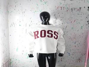 Sudadera ROSS ASH GREY con cuello alto, 100% bordado con apliques marrones, sudadera de cuello ancho con hilos finos. - Product Image 5