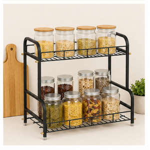 Organizador de Especias Metálico de 2 Niveles para Encimera de Cocina, Soporte para Frascos de Condimentos de Acero, Estante de Almacenamiento para Despensa que Ahorra Espacio - Product Image 4