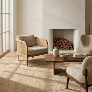 Tapis rustique beige en laine tufté à la main antidérapant à motif géométrique pour salon, chambre, salle à manger et décoration intérieure moderne - Product Image 4