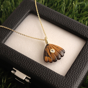 Natural Tiger's Eye Shell Carving Pendant White CZ Bezel Set 18K Gold Plated Brass <b>Cable</b> Chain Handmade Women's Necklace - Product Image 3