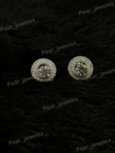 Round Cut VVS Moissanite <b>Stud</b> Earrings Double Halo Cluster <b>For</b> <b>Men</b> And Women 925 Sterling Silver Screw Back Earring - Product Image 6