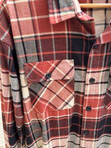 Men’s Rust Red Plaid <b>Flannel</b> Shirt Brushed Cotton Long Sleeve Casual Outdoor Workwear Dual Pocket Custom Private Label - Product Image 3
