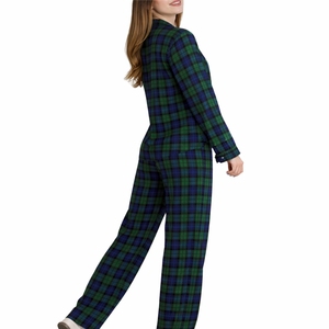 Pyjama pour femmes, manches longues, à carreaux, deux pièces, doux et confortable, tissu léger, coutures durables - Product Image 1