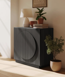 Buffet console d'appoint en bois gris foncé de style moderne du milieu du siècle, avec portes rondes sculptées, idéal pour hôtels et maisons (vente en gros) - Product Image 5