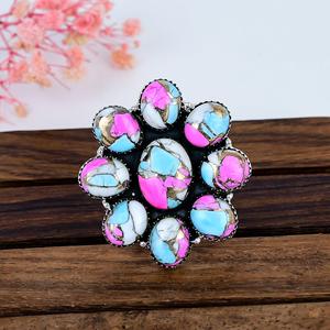 Cotton Candy Turquoise Flower <b>Ring</b> Sterling <b>Silver</b> <b>Statement</b> <b>Ring</b> Boho Artisan Jewelry Nature Inspired Gift for Her - Product Image 1