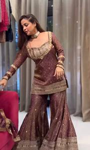 NEW LAUNCHING HEAVY 3 PIECES SALWAR KAMEEZ with EMBROIDERY WORK FANCY LACE REVERSIBLE MODERN French Crepe for PARTY & <b>Wedding</b> - Product Image 3