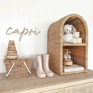 Étagère murale en rotin faite à la main de luxe, étagère de rangement décorative, organisateur de chambre d'enfant, étagère de présentation en osier naturel, style nordique minimaliste - Product Image 6