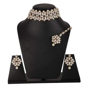 Conjunto de Collar, Pendientes, Anillo y Pulsera de Aleación Chapada en Oro con Cristales de Imitación de Perlas y Forma de Flor Romántica para Mujer, Boda - Product Image 1