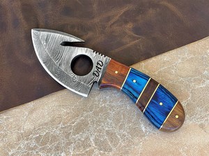 Cuchillo de acero de Damasco de hoja fija con gancho para desollar, mango de madera de espiga completa, para caza industrial, desollado, camping y actividades al aire libre, ODM/OEM, con funda - Product Image 2
