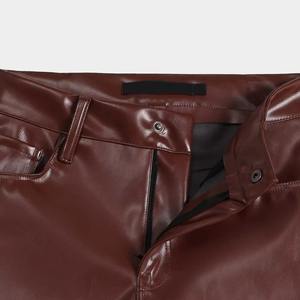 Factory Price Women's Faux Leather Pants Customized Design High Waisted Straight Wide Leg Leather Pants - Product Image 4