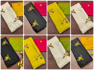 Exclusivo Sari de Seda Rangoli con Diseño de Diseñador y Blusa Elegante, Estilo Étnico Moderno, Última Tendencia India, Ropa de Fiesta Modesta para Mujer - Product Image 4