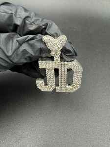Colgante de Moissanita con Letra Inicial J D Personalizable Estilo Hip Hop, Letra Grande con Incrustaciones, Plata de Ley 925, Joyería Fina, Colgantes y Dijes - Product Image 2