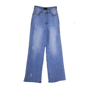 Jeans de mujer de cintura alta, pierna recta, transpirables, sueltos, con pedrería, cristales, efecto lavado, patchwork, para damas. - Product Image 1