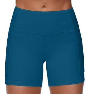 Pantalones cortos de yoga de cintura alta para mujer con bolsillos, pantalones cortos deportivos negros para gimnasio, correr, Fitness, tela de punto de secado rápido - Product Image 2