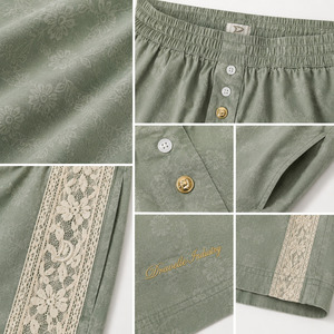 Pantalones Cortos Personalizados Color Verde Espuma de Mar, Pantalones Cortos Boxer para Hombre con Ribete de Encaje, Algodón Voile, Estilo Y2K, Ropa Urbana de Verano, Venta al Por Mayor - Product Image 5
