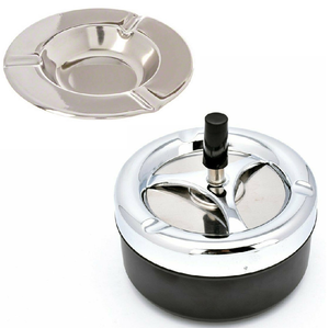 Cendrier classique noir mat avec couvercle pivotant argenté pour dissimuler les cendres, disponible à prix de gros. - Product Image 2