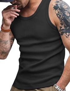 Débardeur noir en coton compressé de haute qualité, séchage rapide, pour la gym et l'entraînement, gilet côtelé pour usage décontracté - Product Image 2