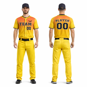 Custom Yellow Baseball Uniform Set Men Gradient Jersey Pants Team Wear Breathable Sports Baseball Kit OEM - Product Image 1