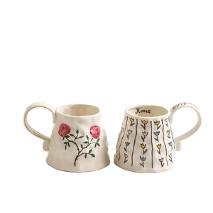 Tasse en céramique de porcelaine Lelyi rétro, peinte à la main, motif floral, avec poignée – Durable, compatible lave-vaisselle et micro-ondes, tasse créative de forme irrégulière - Product Image 4