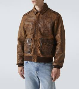 Chaqueta Bomber de Cuero Marrón Desgastado para Hombre, Cuello Alto, Acabado Vintage, Puños de Punto Acanalado, Ecológica, de Secado Rápido y Transpirable para Otoño - Product Image 6