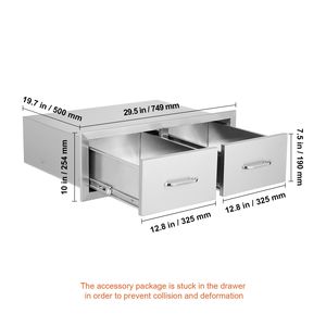Accessorio per Cucina Esterna - Cassetti Doppi Orizzontali per BBQ 76 cm L x 25 cm A x 51 cm P con Maniglia in Acciaio Inox per BBQ da Isola - Product Image 5