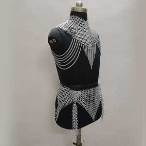 <b>Silver</b> Plated Stainless Steel Chainmail Crop Top & <b>Mini</b> <b>Skirt</b> Set Irregular Fashion Armour Welded Design - Product Image 2