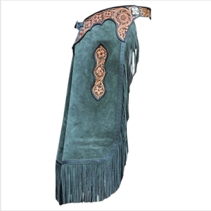 Chaps de Cuero Estilo Western para Hombre, Color Verde Genuino con Flecos y Cierre de Hebilla, Accesorio Ecuestre - Product Image 1