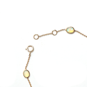 Natural Iridescent Opal Station <b>Bracelet</b> in Solid 18K Yellow Gold Bezel Set <b>Gemstone</b> Floating Chain Luxury October Birthstone - Product Image 2