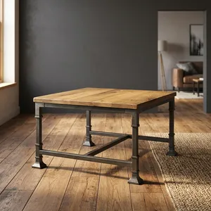 Industrial Rustic Iron Wooden Coffee <b>Table</b> <b>Reclaimed</b> Wood Top Metal Frame Farmhouse Living Room Furniture Modern Home Decor - Product Image 4