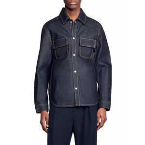 Camisa de Mezclilla de Manga Larga para Hombre, Estilo Casual, Cuello Clásico, Corte Holgado, Diseño con Costuras Visibles y Bolsillos - Product Image 1