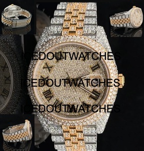 Ensemble de montres de luxe pour hommes serties de diamants, avec cadran en verre, bracelet en acier inoxydable, résistant à l'eau 10 bars, bijoux hip-hop - Product Image 4